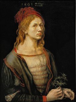 Albrecht Durer 1493 autoportret s mackou ladni